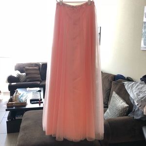 High quality pink mesh maxi tulle skirt with belt